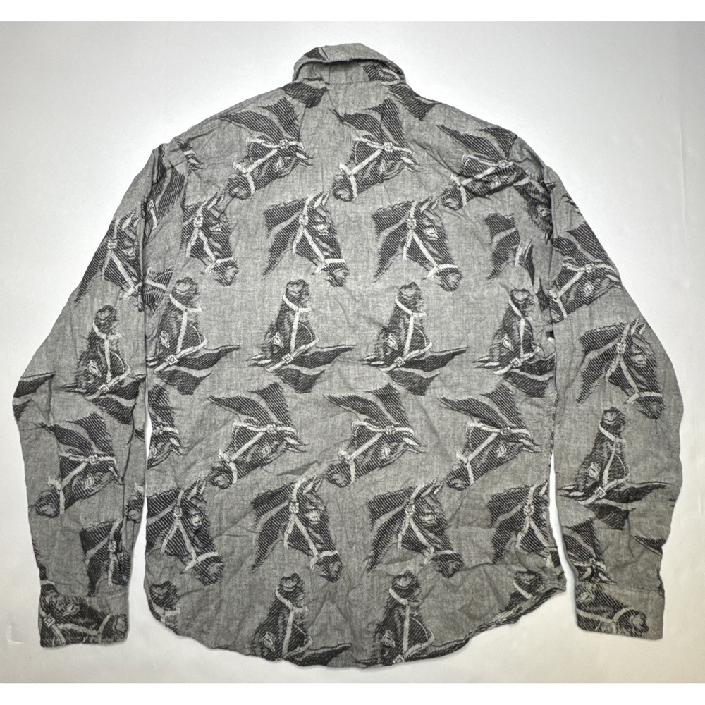 Urban Outfitters‎ Horse Print Button Down Shirt Small Grey Cotton - Picture 2 of 6